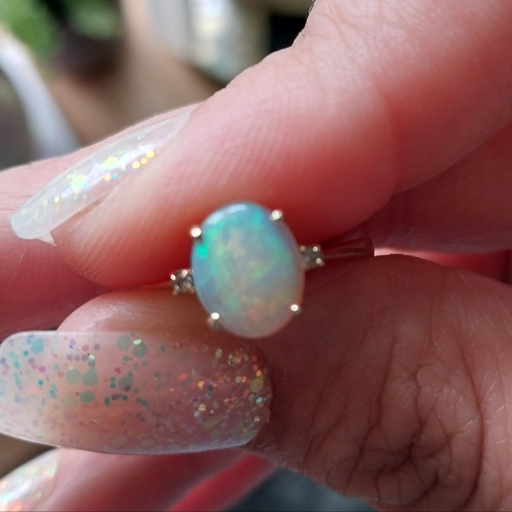 14k Opal Ring W/ Diamond Accents